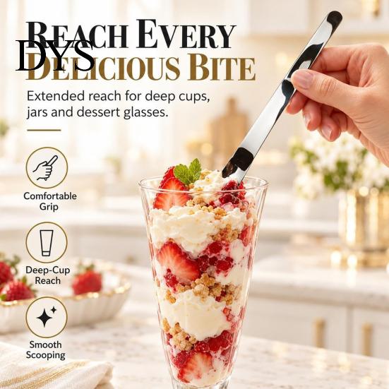 Small Metal Serving Spoon 304 Stainless Steel Ice Cream Spoon, Multi-Purpose Dessert Scraper Ergonomic Kitchen Tableware for Yogurt Jam Oatmeal,