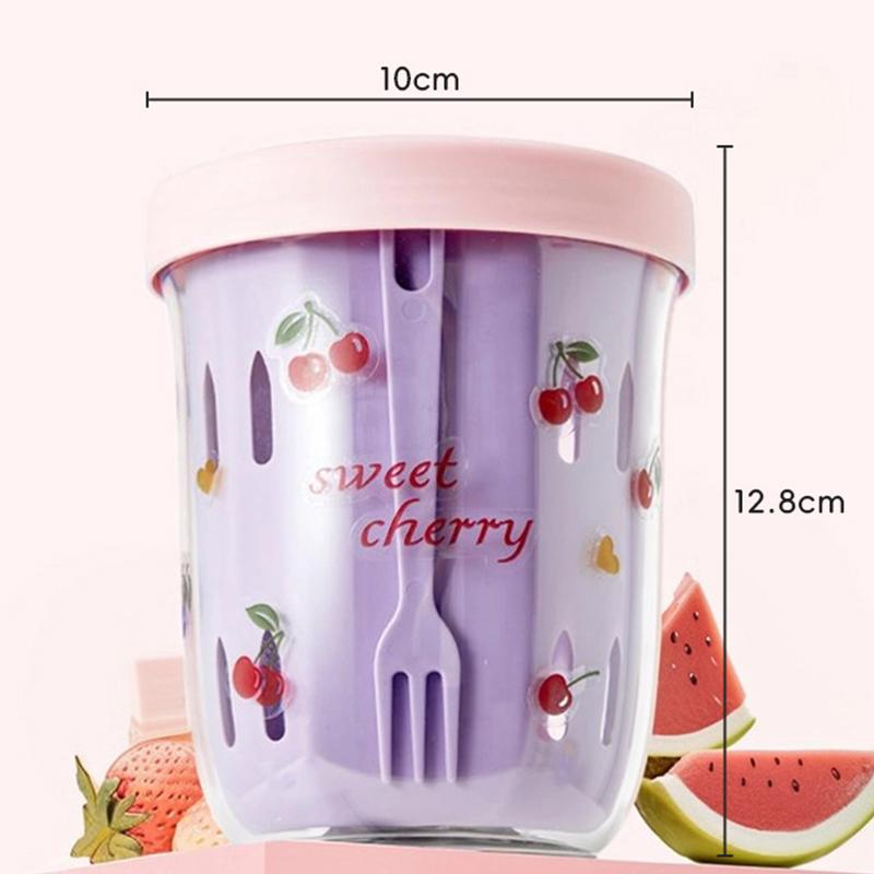 Double Wall Salad Cup Portable Leak Proof Oat Container With Fork&Handle Drain Fruit Cup Cute Breakfast Cup For Student