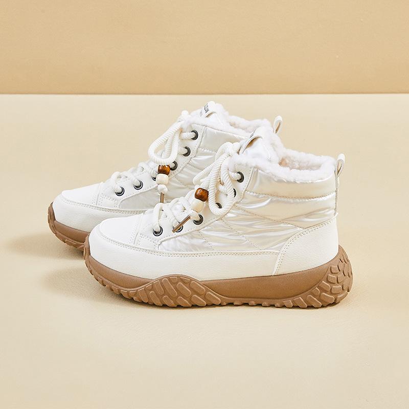 Winter Chunky Platform Snow Boots for Women Anti-Slip Walking Shoes With Fur Lined Comfortable Lace-up Sneakers Women's Outdoor Warm Short Booties