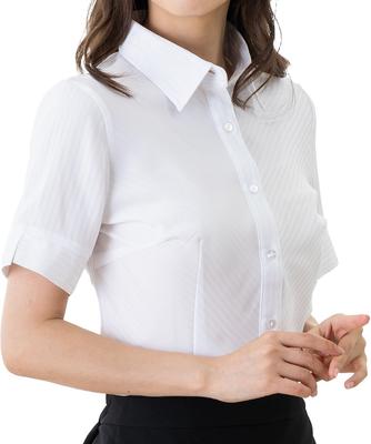 Striped Dress Short Job No Loose Large White Size 19 White Stripes [Add Rouge] Shirt, Shirt, Women's, Sleeve, Office, Hunting, Iron, Fit, Size,