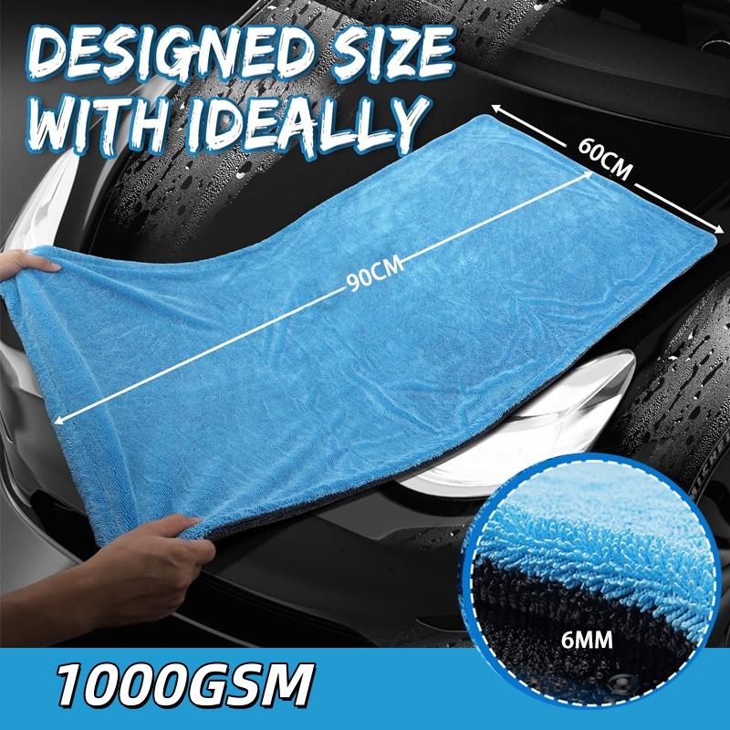 1000GSM Ultra-Thick Drying Towel for Car/Motorcycle Oversized 60x90cm Cleaning Cloth Soft High Absorbent Car Detailing Towels