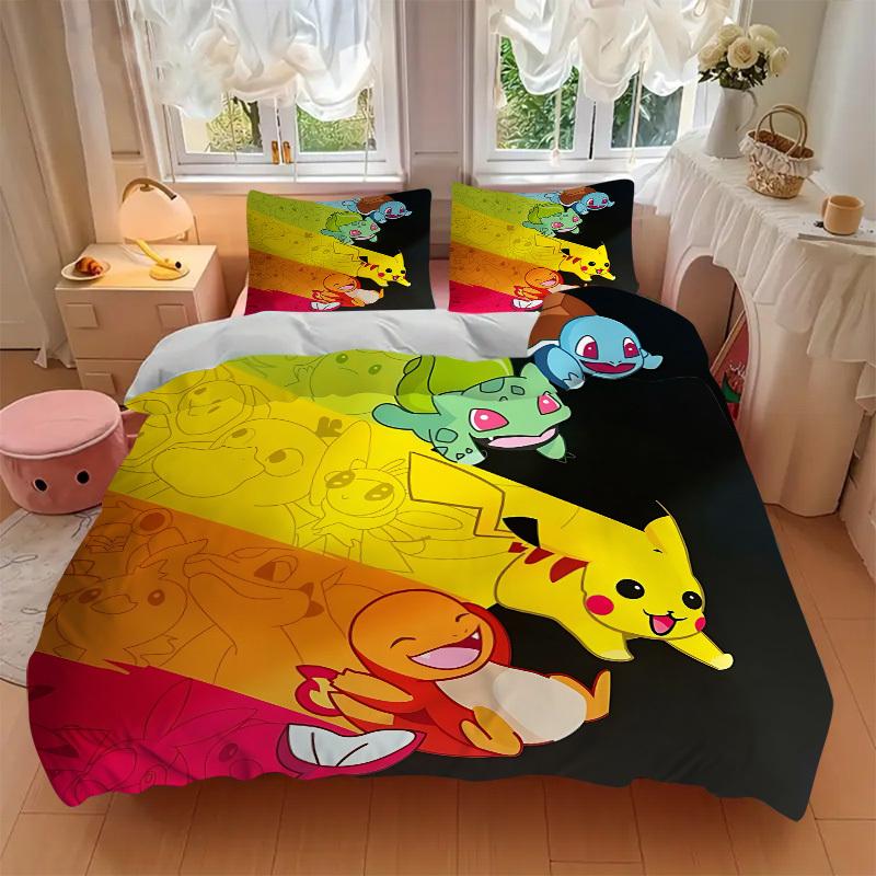 3pc Pokémon Bedding Set Guest Room Bedroom Decor Christmas Halloween Decor Gifts- All Seasons (No Insert)a1013083