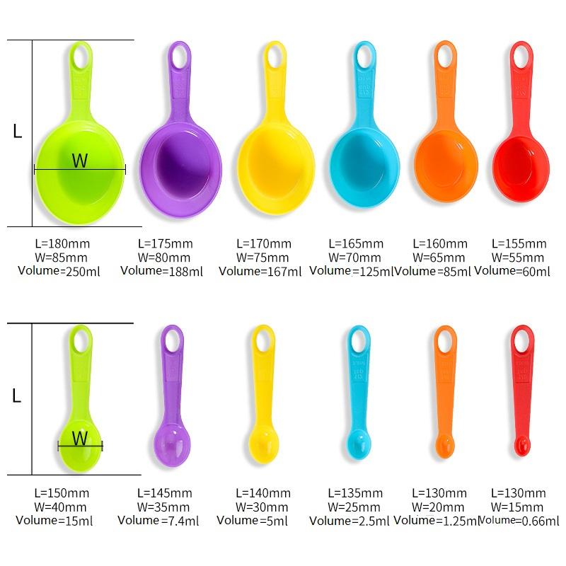 12Pcs Multipurpose Measuring Spoon Coffee Powder Spice Measure Scoop Foldable Sugar Flour Measure Cup Plastic Measuring Tool Set