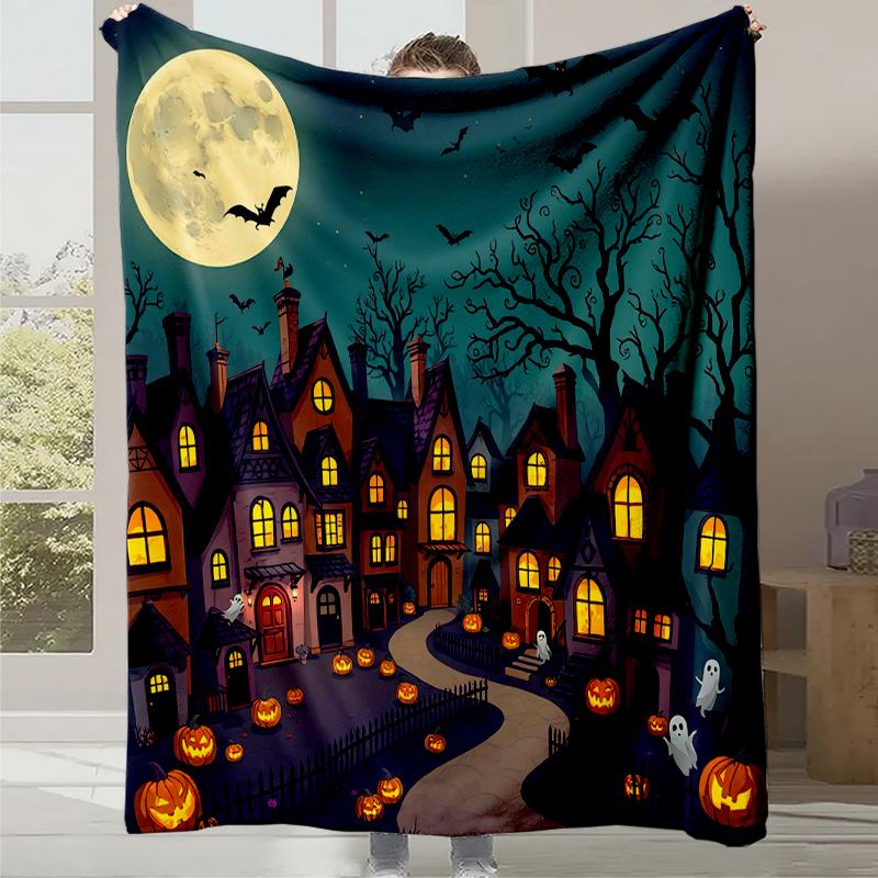 2025 New Cartoon Cute Pumpkin Little Ghost Printed Blanket Autumn and Winter Comfortable Warm Blanket Holiday Gift