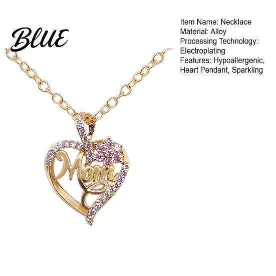 Rhinestone Flower Necklace Heart Pendant Mom Women Love Colorfast Alloy