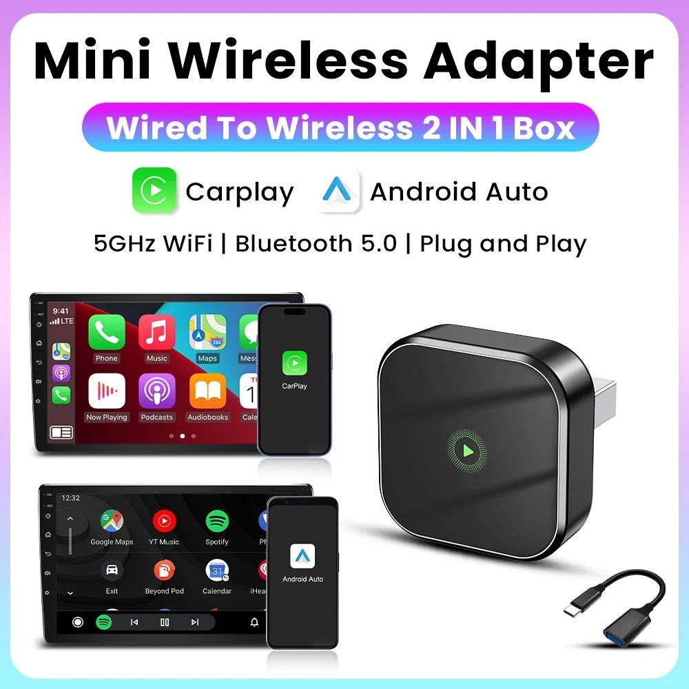 2 in 1 Wireless Android Auto Adapter Dongle Smart Mini Box Plug And Play Universal For VW Toyota Nissan Honda Ford Benz
