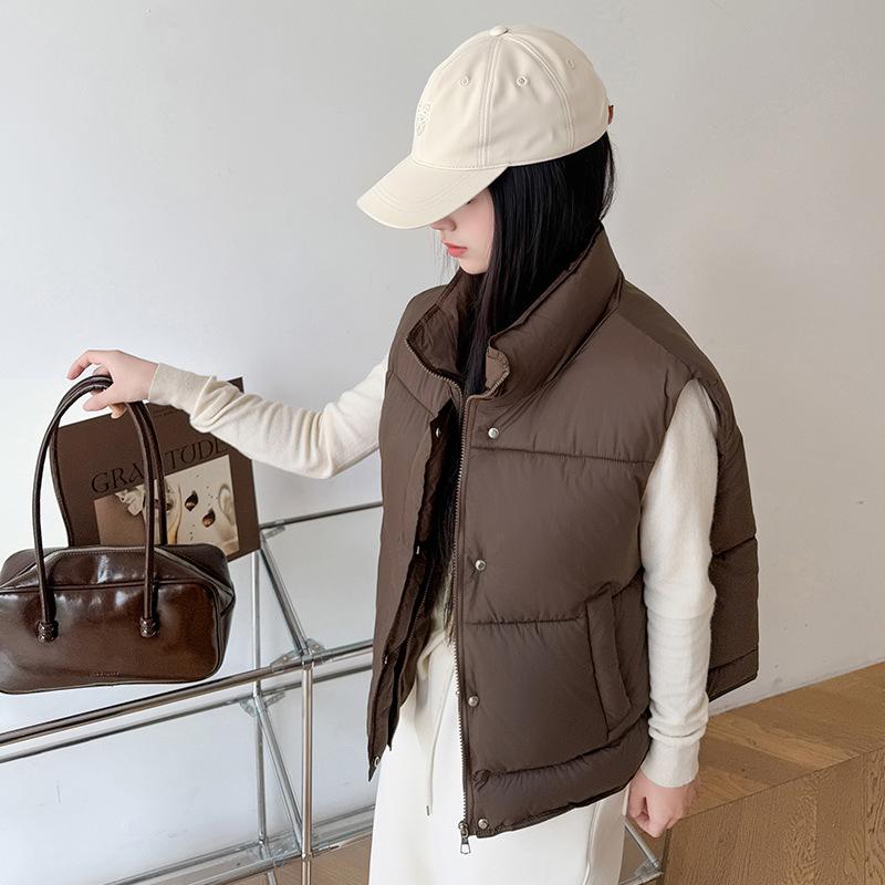 

Пуховый хлопковый жилет женский осенне-зимний новый свободный хлопковый жилет однотонный хлопковый жилет куртка 2XL кофейный