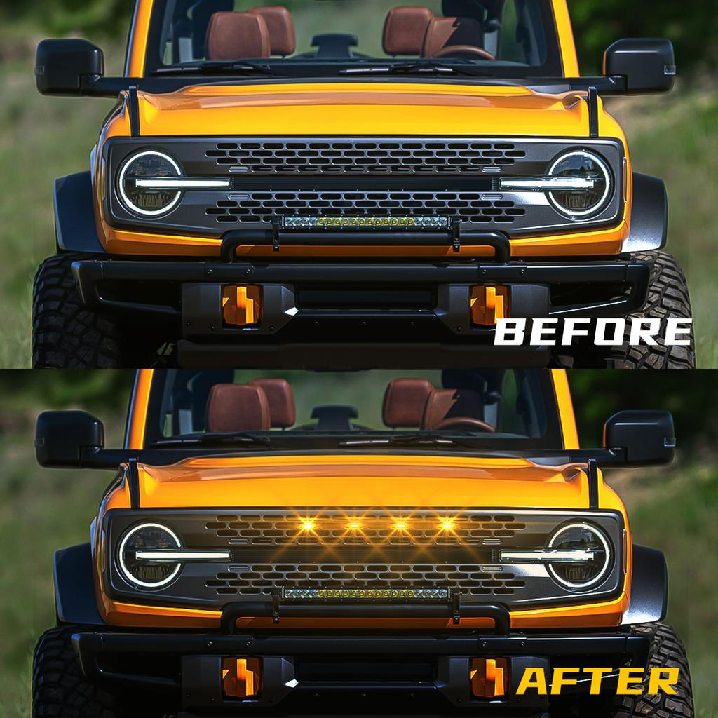 4Pcs Grill Car LED Light For Ford Bronco BadLands 2025 2025 2025 Front Grille Lights Amber Warning Daylights DRL Daytime Running