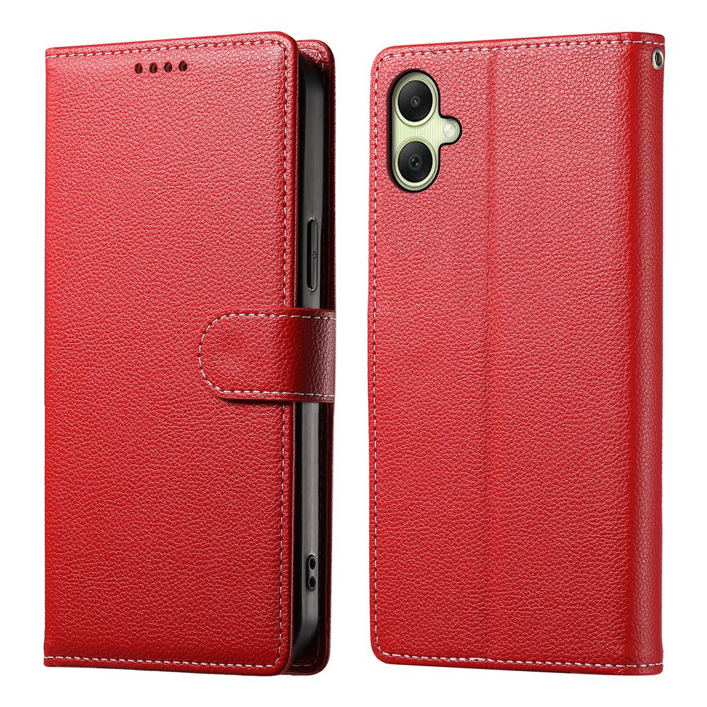 For Samsung Galaxy A07 4G Case Magnetic Snap Litchi Texture Leather Wallet Phone Cover with Wrist Strap