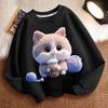 Cute Milk Tea Cat Round-neck Sweatshirt for Children, Fashionable Long-sleeved Casual Sweatshirt for Boys and Girls in Spring and Autumn
