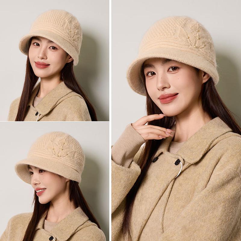 Mother Warm Hat Women's Autumn Winter Rabbit Hair Knitted Hat Middle-Aged and Elderly Thick Ear Protection Fisherman Hat