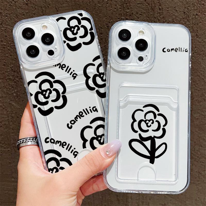 Card Slot Holder Silicone Wallet Pocket Case For Xiaomi Redmi Note 12 13 Honor 200 Smart Oppo A18 A38 A58 Samsung S23 S24 S25 Cover Clear Phone Bumper