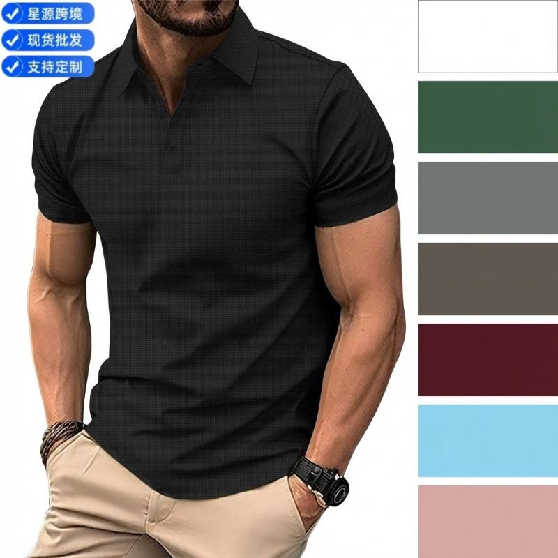 Men Textured Mesh Short Sleeve Polo Shirt