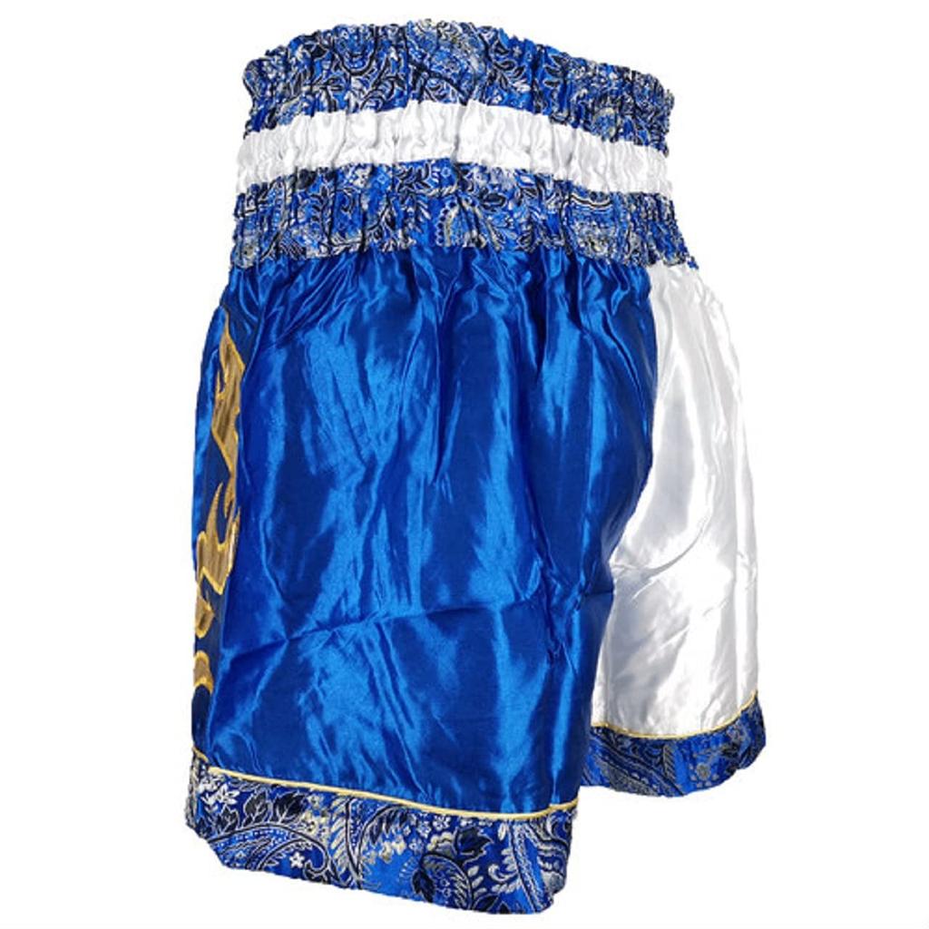 Brighttrust Muay Thai Kickboxing Trunks for Competition and Suitable for and Kids Size K-1 Training, Amateurs, Men, Women, (White & Blue, M)