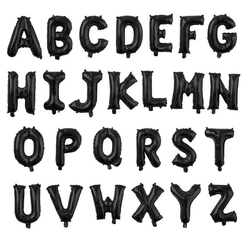 

16-дюймовые воздушные шары с буквами, украшения для вечеринок, алфавит AZ, алюминиевая фольга, шар на день рождения, свадьбу, день святого валентина, принадлежности для самостоятельного макета S&16INCH чёрный