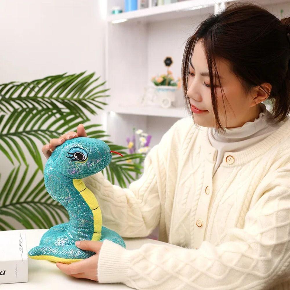 Simulated Year Of The Snake Plush Toys Sequin Fabric Sequined Snake doll Birthday Gifts
