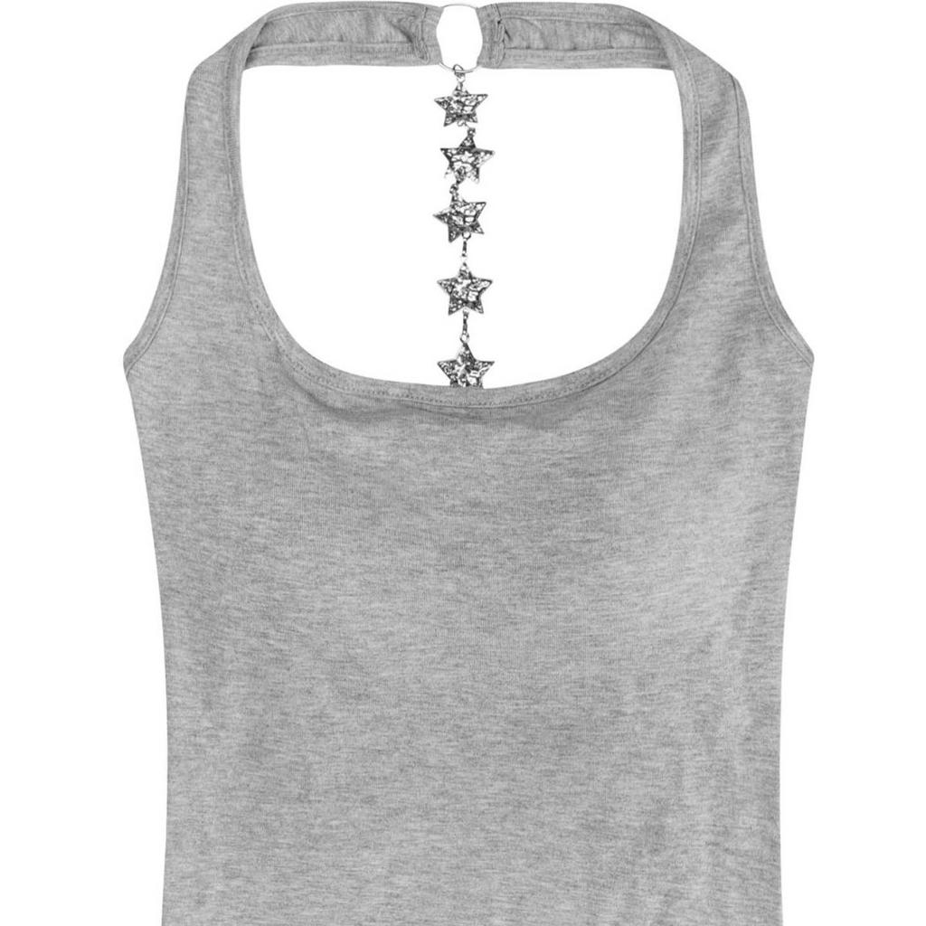 Chain Halter Camisole Sexy Backless Beauty Back Tank Top With Built-in Bra Hollow Out Bralette For Outer Wear