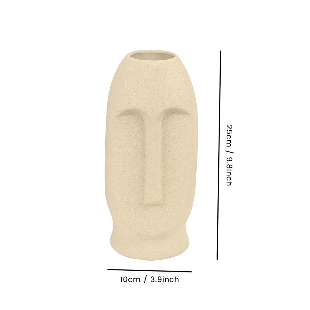 Flower Vase Pot for Home Décor (White, 9.8 inch x 3.9 Inch) - Ceramic Face Shape Artificial Flowers Plants Office Bedroom Living Room