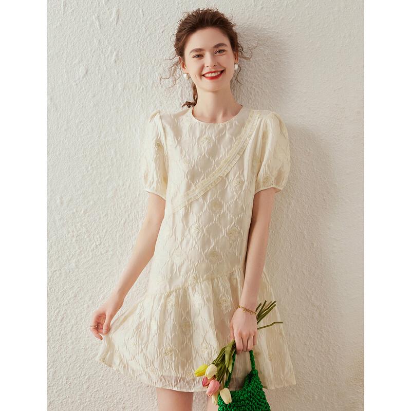 Bailuyu Elegant Jacquard Puff Sleeve Midi Dress S