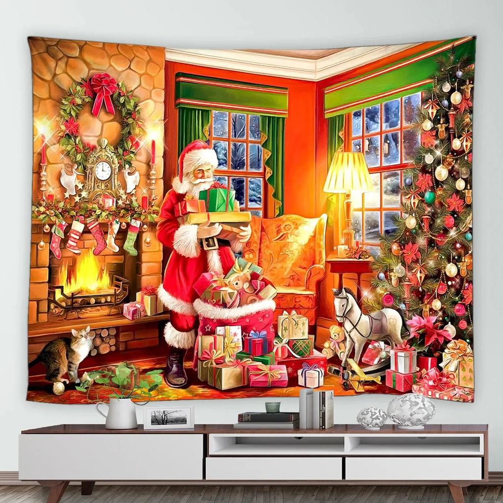 Christmas Pattern Tapestry Home Bedroom Living Room Wall Decoration Santa Claus