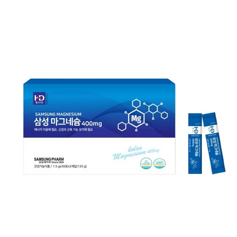 Samsung Pharmaceutical Samsung Magnesium 400 Waterless Powder Stick Magnesium 400mg Supplement for Under-eye | 90 Packets 400 Stick