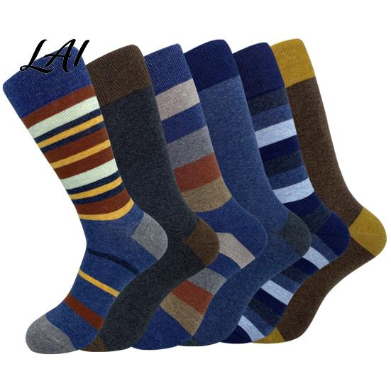 Everyday Cotton Crew Socks Men Argyle Socks Plus Size Colorful Striped Thick Dress Thickened Autumn Winter for Cold Weather Comfortable Non Binding