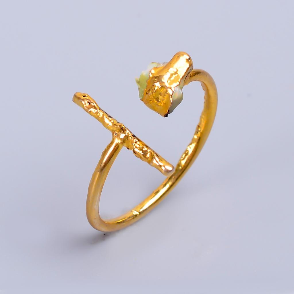 Ethiopian Opal Stone Gold Plated New Electroformed Elegant Eternity Ring Jewelry V-61