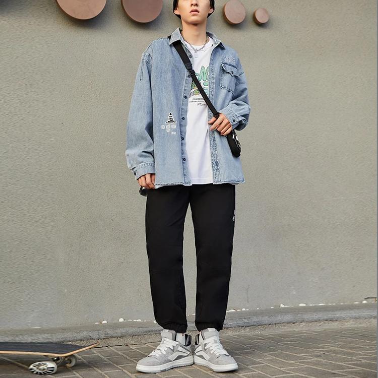 Li-Ning Skateboard Series Logo Embroidered Washed Denim Shirt Men Tops Light-Blue ASHS011-1