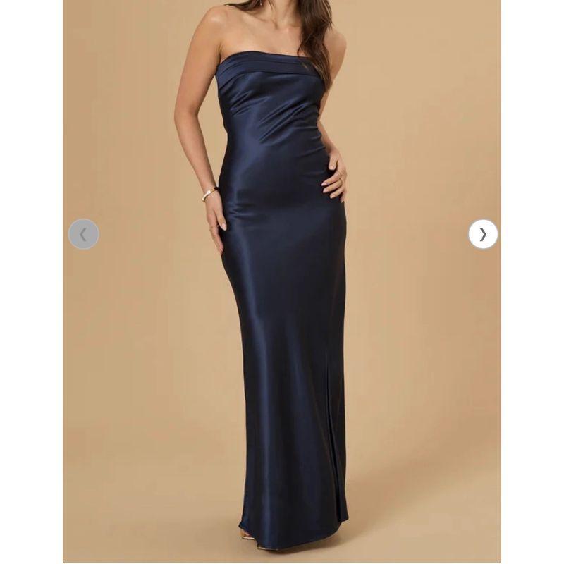 

Foreign Trade Order as Annual Meeting Bandeau Backless Split Long Legs Smooth Satin Evening dress Dress Long dress Dark Blue XL