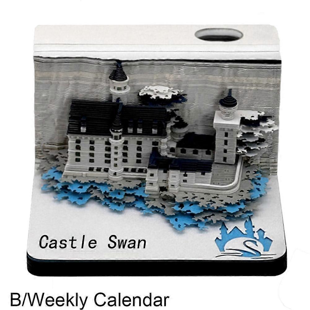 3D Castle Memo Pad , 2025 Desk Calendar Paper Carving Notepad Weekly Notepad