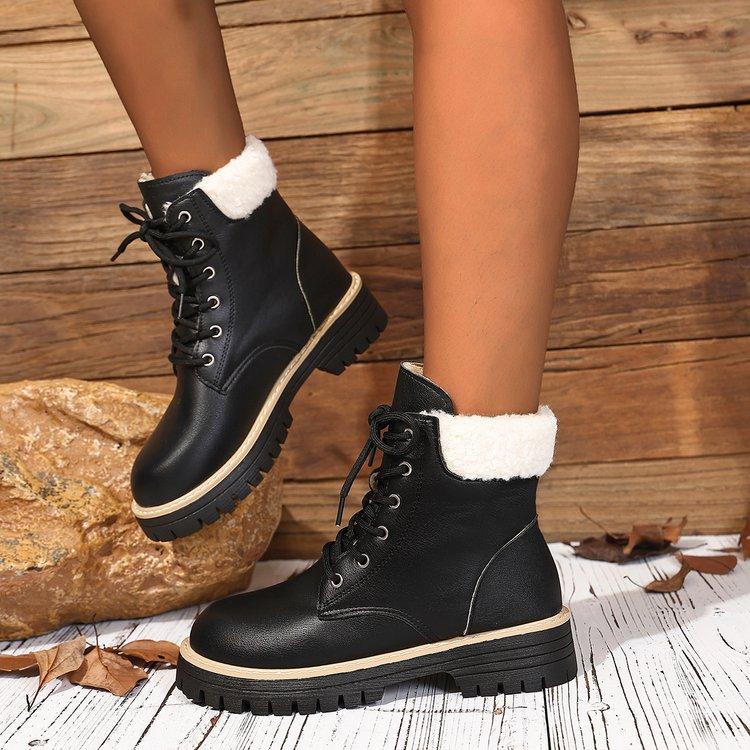 Women's Large Size Soft Sole Fur Mouth Winter Warm Fur One Snow Boots Padded Lined Ankle Boots Non-Slip Hiking Casual Sports Cotton Boots Martin Boots