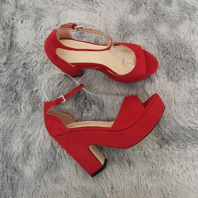 Sandales d'été à bride à la cheville pour femmes, escarpins Sexy à bout ouvert, talons hauts carrés, chaussures à plateforme floquée, chaussures de mariage, 12cm