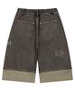 XTONZ Xp284 Boro Patchwork Bermuda Denim Pants (Brown)