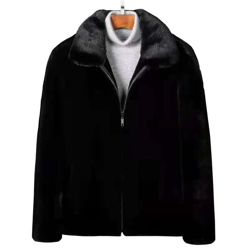 2025 New Arrival Top Fashion Winter Warm Flowing Gold Mink Imitation Sheep Sheared Fur Zipper Men's Solid Hooded Jacket