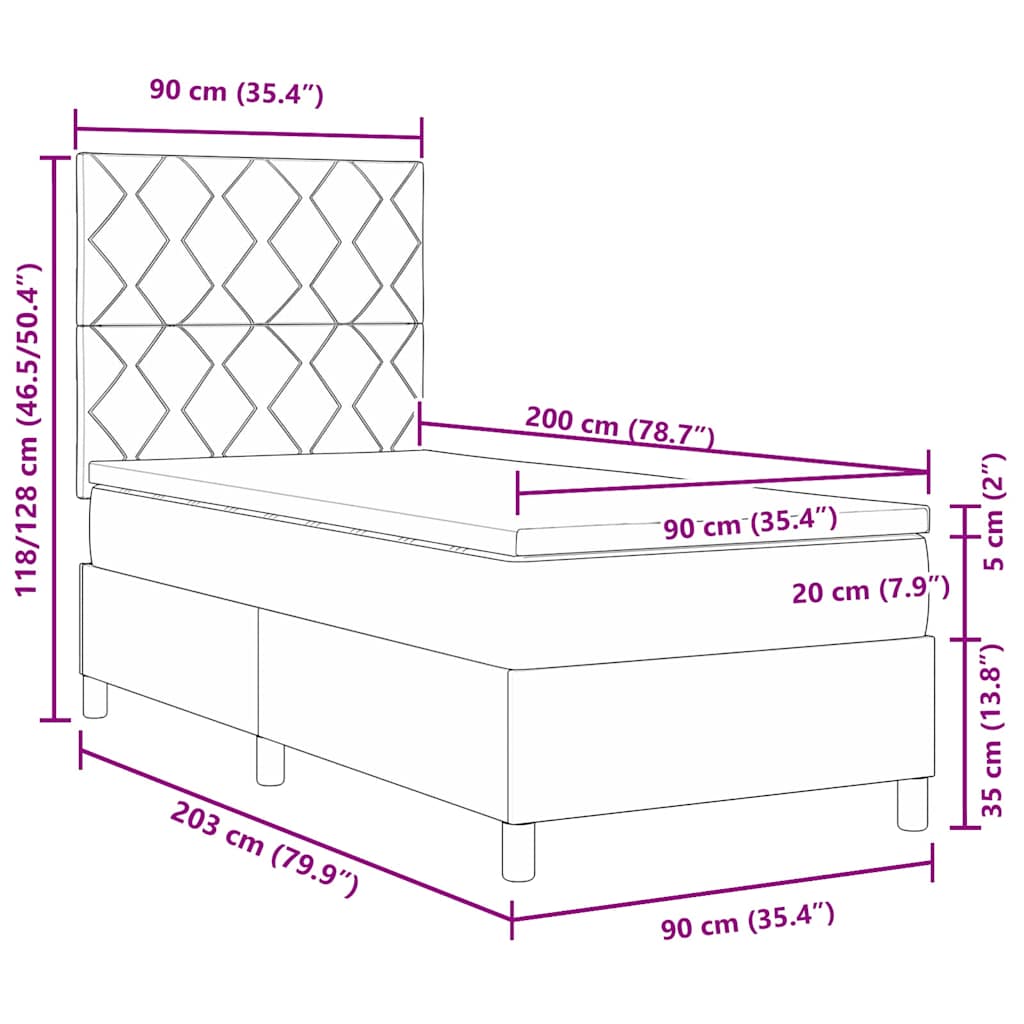 Boxspring Bed with Mattress and Headboard Blue 90 x 200 cm Fabric