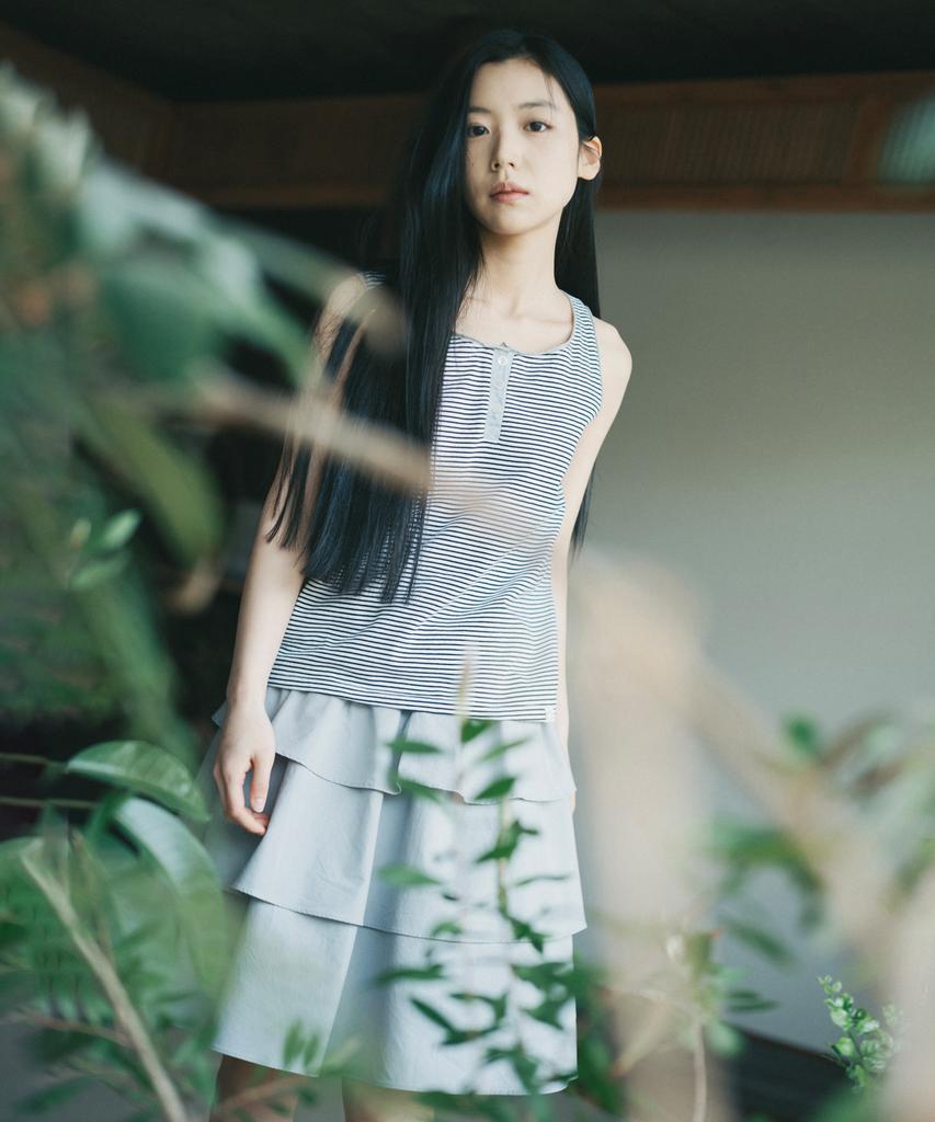 Ohesio Mixed Banding Shirring Skirt, Sky Blue