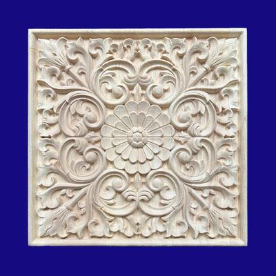 Solid Wood Chinese Relief Flower Carving Square Decorative Panel
