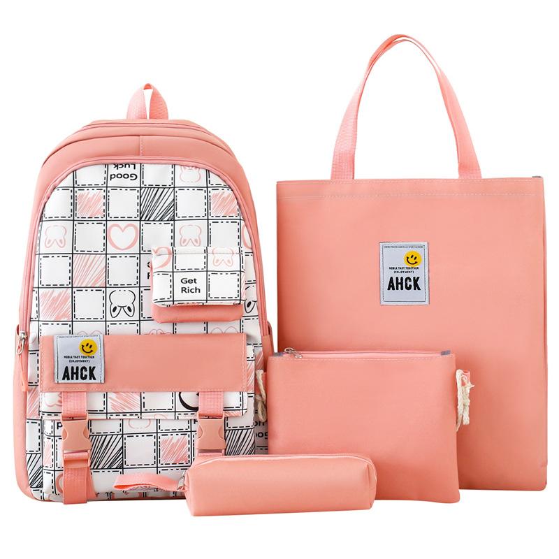 New Backpack Trendy Junior High School Students Four Piece School Bag Large Capacity Computer Bag Backpack