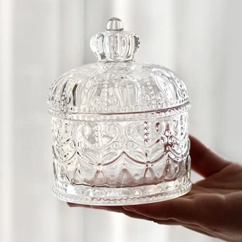 Multipurpose Crystal Glass Storage Jar, Candy Jar with Lid, for Trinkets, Cotton Swabs, Toothpicks, and Jewelry Storage (Clear)