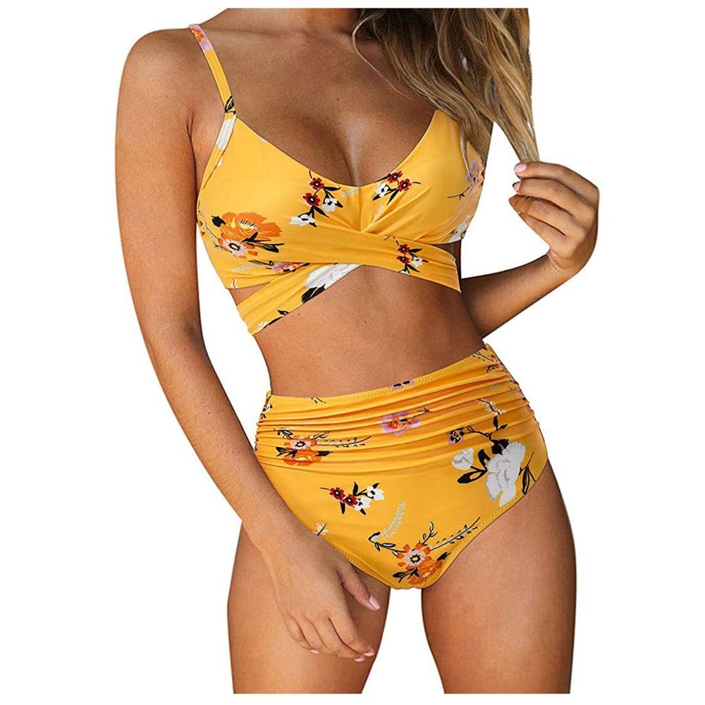 Europäischer und amerikanischer Bikini-Badeanzug für Damen mit hoher Taille und geteilter Cross-Bag
