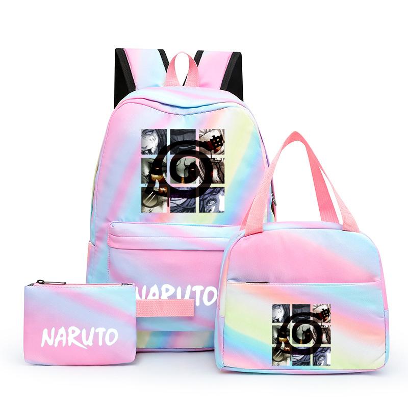 3Pcs/set Anime Naruto Canvas Backpack for Girl with Lunch Bag Pen Case Backpack Student Back To School Backpack Rucksack Mochila