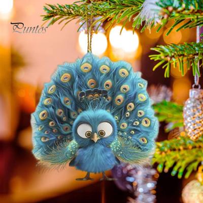 Peacock Christmas Tree Ornaments Cartoon Peacock Acrylic Hanging Decorations for Xmas Tree Car Holiday Decor