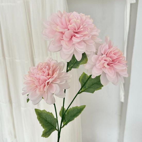 Durable Silk Fabric Flowers Artificial 3 Head Dahlia Flowers, Realistic Floral Arrangement, Props for Photography Adjustable Fake Home Decor