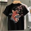 Men's Koi Fish Cherry Blossom Embroidery Back Print Short Sleeve T-Shirt Casual Streetwear Top