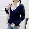 Maglione unisex scollo a V manica lunga coppie uniformi scolastiche vestibilità ampia design color-blocking trama intrecciata stile preppy maglie a maglia