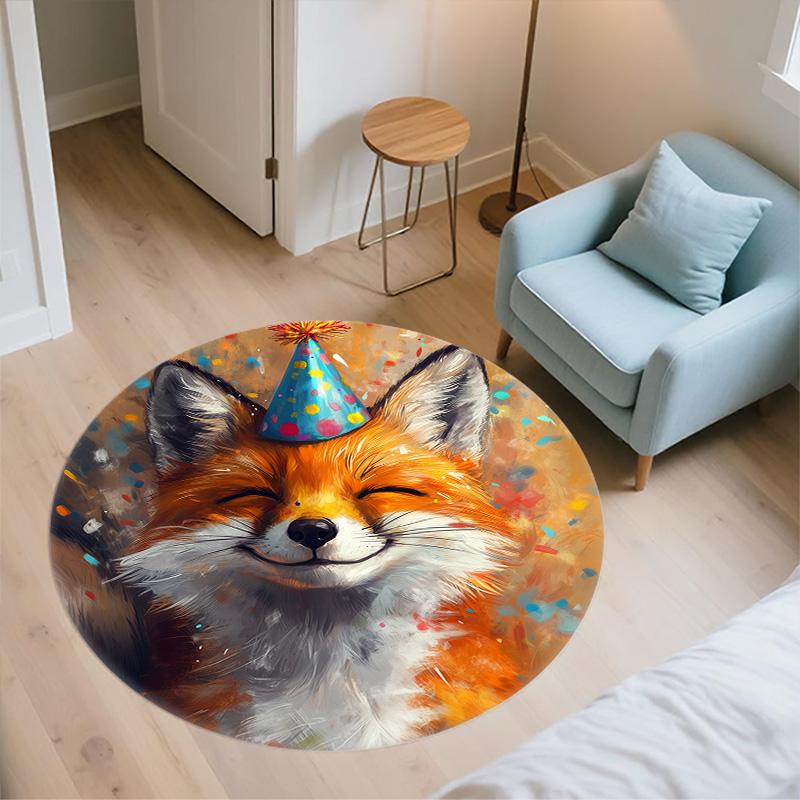 Cute Fox,Round Area Rug,Carpet Rug for Living Room Bedroom Sofa Playroom Decor,Non-slip Floor Mat