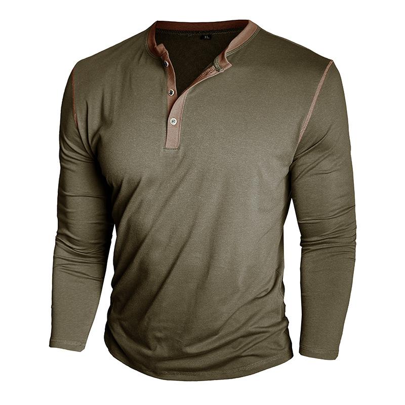 Men's Contrast Piping Raglan Henley Shirt Placket Long Sleeve Slim Casual Vintage Tee