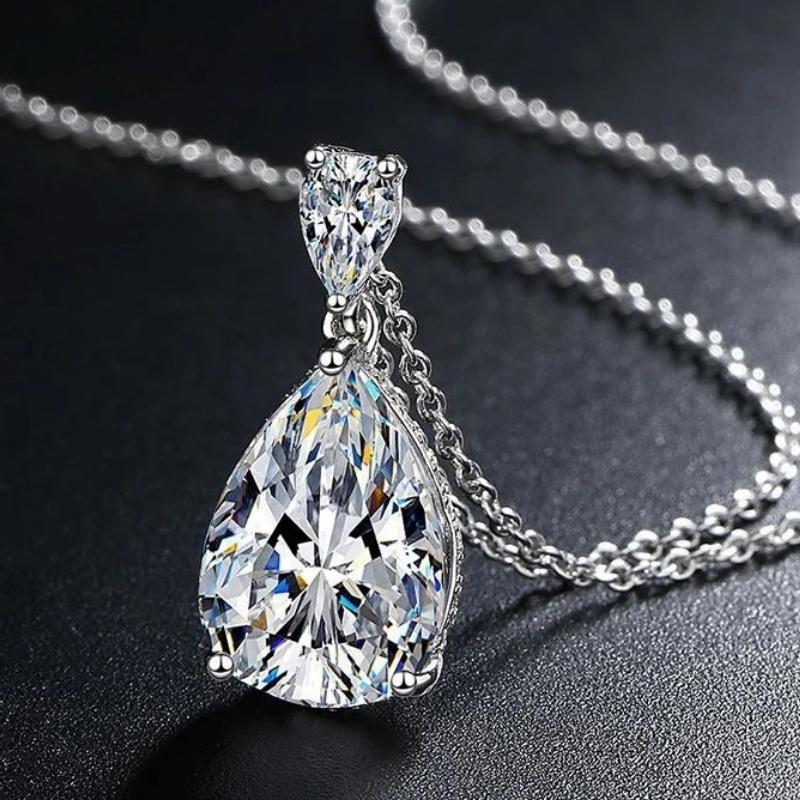 925 Sterling Silver Necklace Zircon Water Droplet Pendant for Women Wedding Jewelry Fine Accessories Fashion Party Gifts