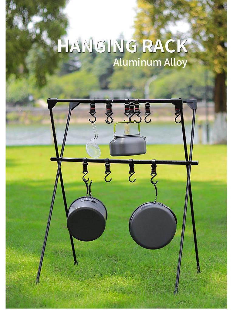 Portable Double-Layer Camping Storage Rack and Folding Lamp Stand