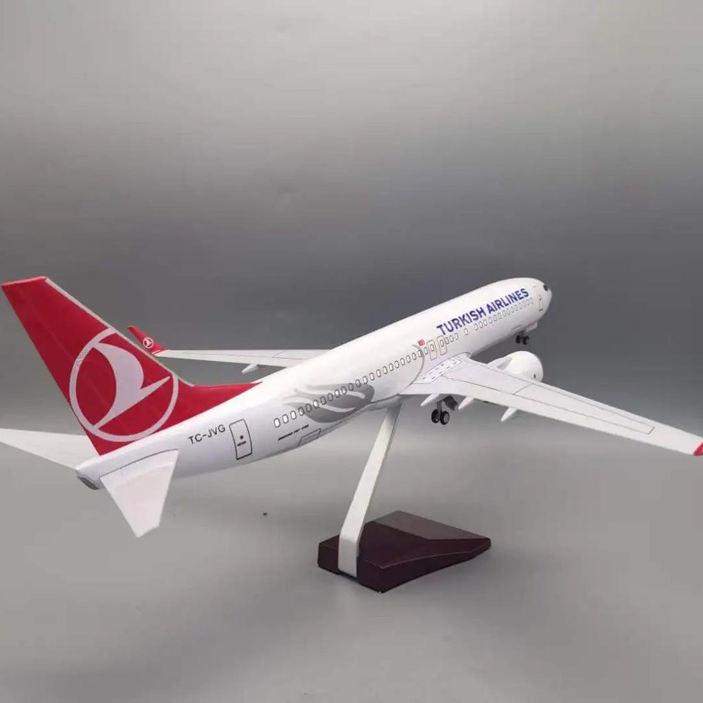 1/85 Scale 47cm Airplane B737 Turkish Airways Model Toy Light & Wheel Landing Gear Diecast Resin Plane Collection Display